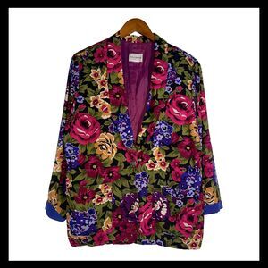 Vintage Haberdashery by Leslie Fay Floral Blazer Size 14 Petite Bold Statement